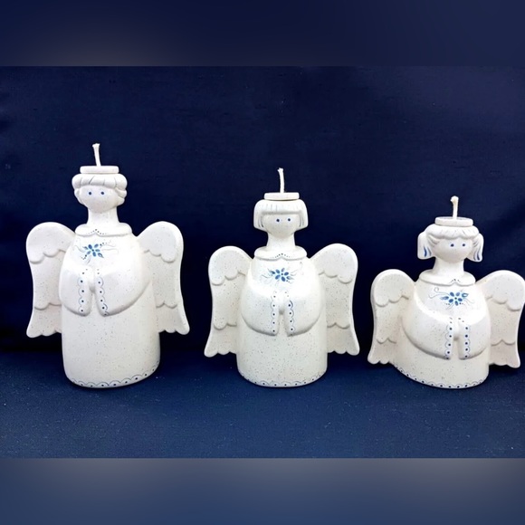 Set 3 Handmade UnSigned Limited Edition Ceramic Angels Candles Christmas - Picture 8 of 8